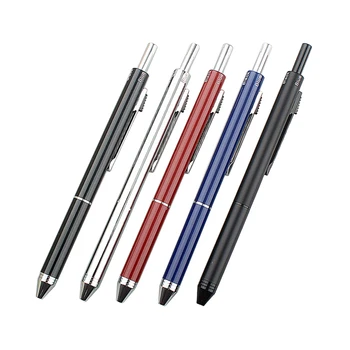1 бр. многоцветен химикалка писалка 4 в 1, технология на гравитационното сензор, метална многофункционална дръжка, 3 цвята, бензиностанция химикалка и молив грифель