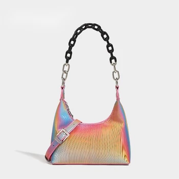 2023 Half Moon Градиентные цветни дамски чанти през рамо, висококачествена мека кожена чанта за телефон, малка чанта-тоут, чанта през рамо Ba