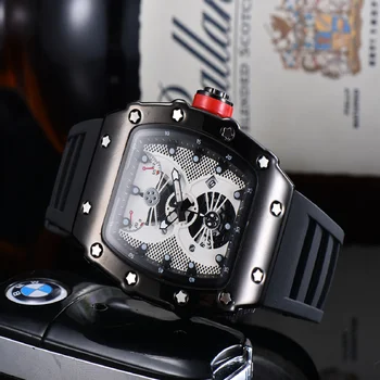 2023 Часовници мъжки RM водоустойчиви мъжки часовници силикон каишка спортни кварцови часовници за мъже ръчен часовник с хронограф, с голям циферблат