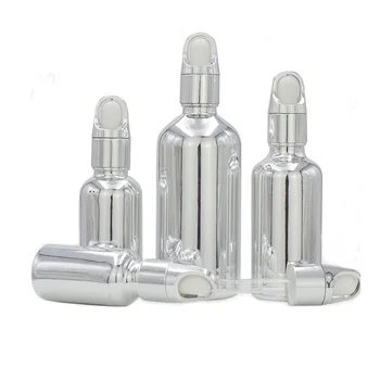 3 бр./лот, 5-100 мл, технология UV-гальванопокрытия, сребърен празен многократна употреба стъклен флакон за етерични масла, флакон за парфюм с капкомер
