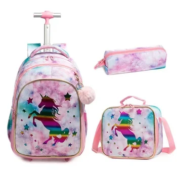 3 В 1 Училище, детска раница на колела, детска, училищна чанта за количка, чанта платно раница за момичета, пътни чанти-количка за момичета
