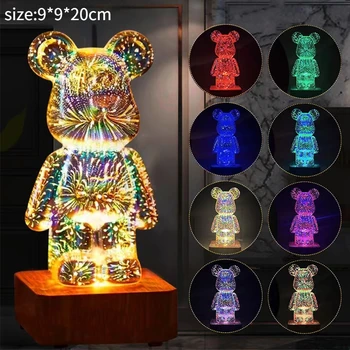 3D скулптура на мечка, украса под формата на мечка с фойерверки, декорация на масата с led подсветка, проекция в спалнята RBG, романтичен подарък.