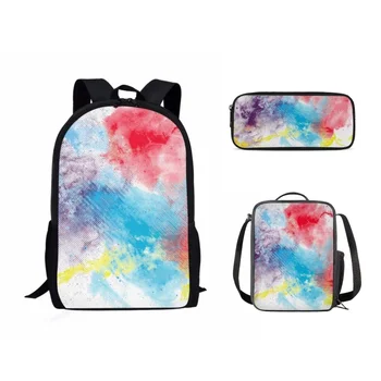 3шт узелкового батика, изкуство, печат училищна чанта и комплект за юноши студент момичета за доставки на колежа за съхранение на раница обяд чанта молив чанта