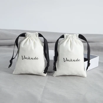 50шт Потребителски лого за многократна употреба памук торбичка за подарък на съвсем малък, бижута, пръстени, опаковане, опаковки, украса за сватбени партита, чанта за подаръци