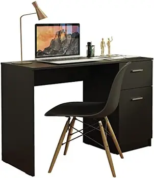 53-инчов Компютърен бюро с чекмеджета и като, Работно бюро началник, Дървена маса за КОМПЮТЪР, Много мебели, 30 x 18 G x 5
