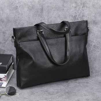 AETOO, мъжки кожени бизнес модерна преносима чанта от телешка кожа, странично оттичане стил, чанта за документи и компютър, ежедневни мъжки