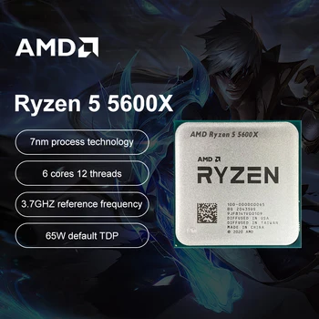 AMD Нов Ryzen 5 5600X R5 5600X 3,7 Ghz 6-ядрени 12 стрийминг процесор на 7 НМ L3 = 32 M 100-000000065 стандарт на цокъла на AMD AM4 Игри процесора процесор