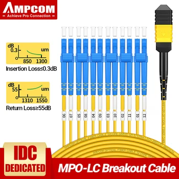 AMPCOM MPO на Оптични Оптични кабела пробив LC, Однорежимный Оптичен кабел OS1/OS2 с вътрешната черупка ХАЛОГЕННИ до Симплексному влакна, LC UPC