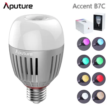 Aputure Accent B7C 7 W 2000 До-10000 RGBWW Светодио Дный Умна Крушка Регулируема 0-100% - Гладко спиране на тока Приложение за Управление на Снимки светлини