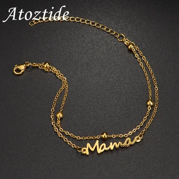 Atoztide Персонализирани гривна с потребителски име за жени, медальони от неръждаема стомана, ръчно изработени гривна-верижка от мъниста, бижута подарък