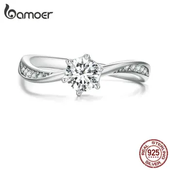 Bamoer 925 сребро минималистичен геометричен покрутили пръст пръстен проправи инсталиране на ЧЕХИЯ група за жени годежен подарък за годишнината