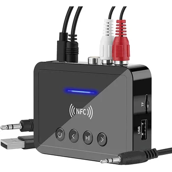 Bluetooth 5,0 Приемник Предавател FM Стерео AUX вход 3.5 мм Жак RCA Безжичен NFC Bluetooth Аудио Адаптер за ТЕЛЕВИЗИЯ PC Слушалки
