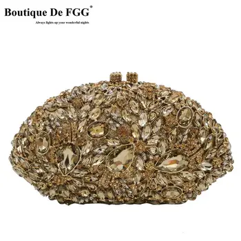 Boutique De FGG Елегантен женски клатч с цветя модел, вечерни чанти, госпожа клатч за коктейльной партита, чанта Minaudiere с диаманти, сватбени портфейли