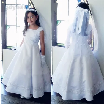 DY_2019 Дантелено рокля с квадратна яка за момичета в цветенце детски рокли за първо причастие за момичета, Детски сватбени рокли