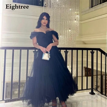 Eightree Саудитска Арабия Черни вечерни рокли 2022 с открити рамене тюлевые дълги вечерни рокли с трапецовидна форма Vestidos De Gala официално
