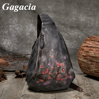 GAGACIA 2023 Нова дамски ретро-нагрудная чанта ръчна изработка с релефни и цветен модел, дамски чанти през рамо от естествена телешка кожа, женски раница