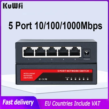 Gigabit switch KuWFi със стандартен порт RJ-45 IEEE802.3u, мрежов комутатор IEE 802.3 x Ethernet със скорост 10/100/1000 Mbps за офис