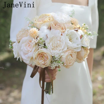 JaneVini Изкуствен Букет на Булката Mariee De Champagne Rose Коприна Булката С Цветя В ръцете си Букети Сватба в стил Бохо Accessoire Mariage