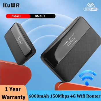 Kuwfi Lte 4G рутер Безжичен Wi-Fi преносим модем Мини открит Wi-Fi мобилна точка за достъп джобен Mifi 150 Mbps слот за sim-карти 6000 mah