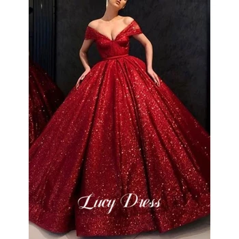 Lucy блестящо вино-червено рокля за абитуриентски бал с отворени рамене, вечерна рокля с лъскави пайети, блестяща бална рокля, вечерни рокли, рокли