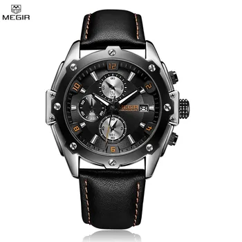 MEGIR, черни мъжки часовници, най-добрата марка, луксозен хронограф, спортни кварцови часовници, мъжки часовници, водоустойчиви армейските военни ръчен часовник