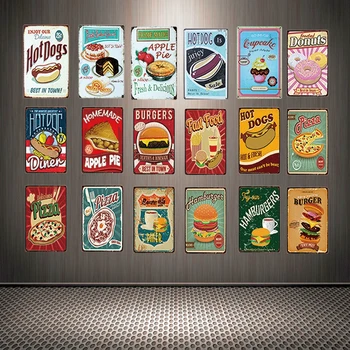 [Mike86] Хот-дог, хамбургери, пица, ябълков пай, лидице табела, индивидуален плакат, индивидуалност, класическа метална живопис, интериор, изкуство ZZ-11