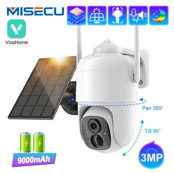 MISECU 3MP PTZ Безжични Камери за Сигурност със слънчев Панел Безжично към Външно Пълноцветно Наблюдение за Нощно Виждане Алекса