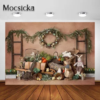 Mocsicka Пролетен великденски фон за снимки, празнична торта, фон, за да снимам портрет на бебето за фото студио