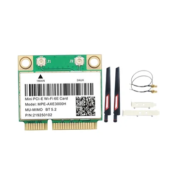 MPE-AXE3000H Адаптер Wi-Fi карта + Антени Wi-Fi 6E 2400 Mbit/с Mini PCI-E за БТ 5,2 802.11 AX 2,4 G/5G/6 Ghz Wlan Мрежова карта