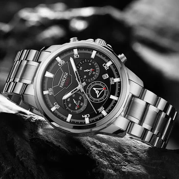 NIBOSI Мъжки часовници Най-добрата марка на Луксозни Ежедневни мъжки часовник от неръждаема стомана спортни водоустойчив кварцов хронограф RelogioMasculino