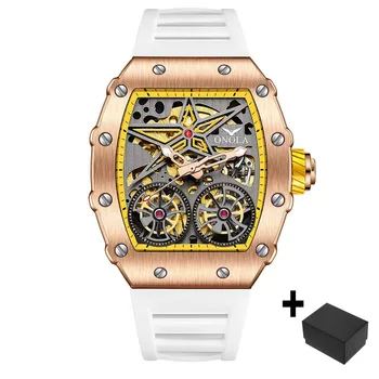 ONOLA Луксозни часовници Tonneau, мъжки спортни часовници със силикон каишка, водоустойчив часовници, модни автоматични механични ръчни часовници Mille, мъжки часовник Reloj