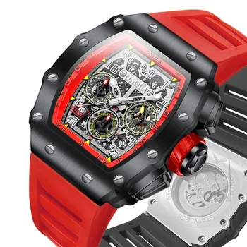 ONOLA Луксозни часовници Мъжка Мода Tonneau Mille Автоматични Механични Ръчни часовници Мъжки Спортни Каишка Силикон Водоустойчив Часовник 2023