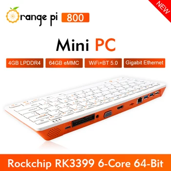 Orange Pi 800 4 GB ram + 64 GB EMMC Rockchip RK3399 SoC 4K HD Мини КОМПЮТЪР с 64-Битов двойна лента Безжичен Wifi + Преносима игрална клавиатура БТ 5.0