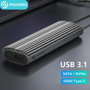 PHIXERO M2 SSD Case M. 2 NVMe SATA SSD Корпус Адаптер 10 Gbit/с USB 3,2 Gen2 USB C Външния корпус Поддържа клавишите M и B & M.