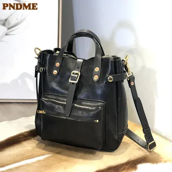 PNDME модерен дизайнерски луксозни дамски чанти от естествена кожа в почивните дни, ежедневни, дамски чанти-месинджър от естествена телешка кожа през рамо