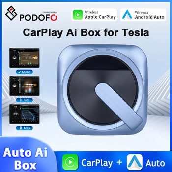 Podofo Безжичен Carplay За Tesla Android Auto AI Box Connect За iPhone/Android Безжичен Адаптер Carplay Airplay Mirror Cast
