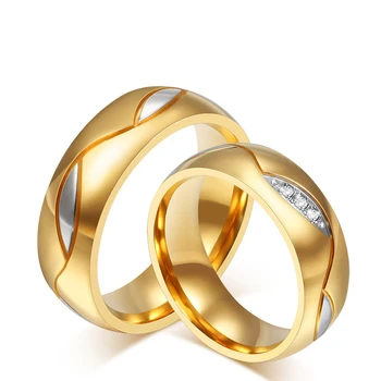 Ramos Сватбени пръстени за двойката, комплект за мъже и жени, за него и за нея, 18-каратово злато, титан, неръждаема стомана, циркон, бижута, подаръци за влюбени