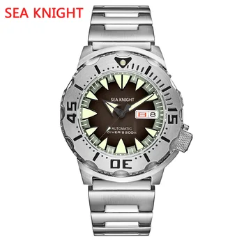 Sea knight SK01 Механични часовници Monster Автоматични часовници за Мъже с червен циферблат от Стомана часовник за гмуркане 200 м Светлинен сапфирен кристал NH36A
