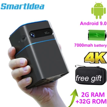 Smartldea Android 9,0 Преносим 3D Проектор 4K с акумулаторна батерия 7000 mah, умен Преносим Проектор, Проектор, Поддръжка на 2,4 G 5G WiFi