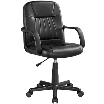 SMILE MART Регулируема офис стол с въртяща от изкуствена кожа, черно на игралното стол, компютърна стол, офис столове, офис мебели