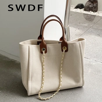 SWDF Женски холщовые чанти, големи чанти през рамо дамски чанти-тоут, дамски ежедневни чанти Bolsa Feminina Sac A Main Femme
