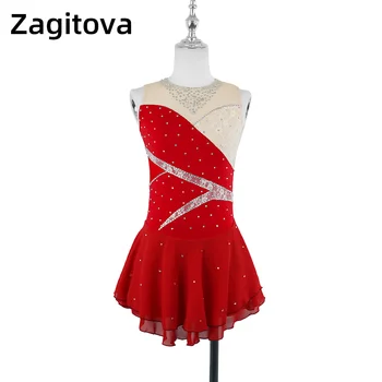 ZAGITOVA/ червена рокля, за по ски за жени и момичета, дрехи за каране на кънки на лед без ръкави с кристали, завързана монтаж