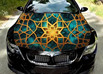 Абстрактни винил върху предния капак на автомобила в стил на ислямското изкуство, амбалажна винил фолио, етикети на капака на двигателя, стикери автоаксесоари