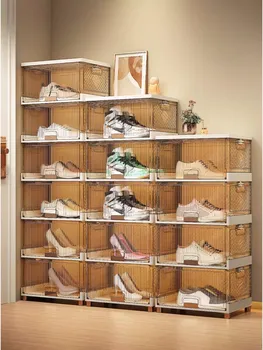 Акрилна кутия за съхранение на обувки, прозрачен артефакт за съхранение, компактен шкаф за обувки, пластмасова кутия за организация и съхранение на обувки