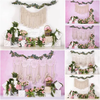 Богемные цветя, Фонове Снимка Ловец на сънища Зелени листа Декор Момиче торта за рожден ден се Раздели на фона Подпори за фото студио
