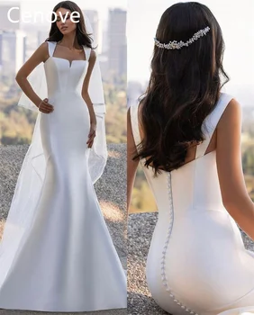 Бяло выпускное рокля Cenove с квадратна деколте, дължина до пода, без ръкави, вечерна лятна рокля за Женщин2023