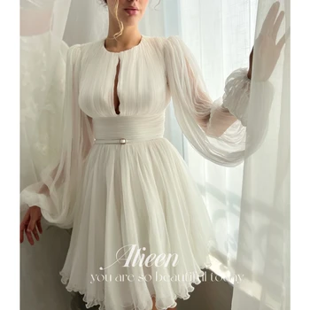 Бяло женствена рокля Айлийн, елегантно луксозно шифоновое обличам знаменитост, новост в рокли за абитуриентски бал, мини-пола, коктейлни рокли