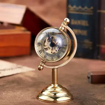 В прозрачна стъклена топка, медни настолни часовници с механично ръчно от глобус /десктоп украса във формата на трофей, реколта подаръци за мъже 2023