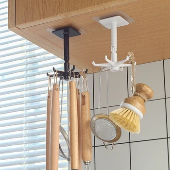 Въртяща се кука за съхранение на кухненски инструменти, бесследный кука, без перфорация, стенни закачалка, въртяща се на 360 градуса, шкаф с 6 нокти