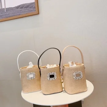 Годишната благородна тканая чанта-кофа, ръчна изработка, дамска чанта, госпожа портфейл, дамска чанта през рамо, плажна чанта за отдих